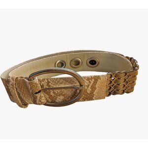 Vintage Suzie Oher Canada Silver Metal Cream Snakeskin Print Belt M Plus Stretch